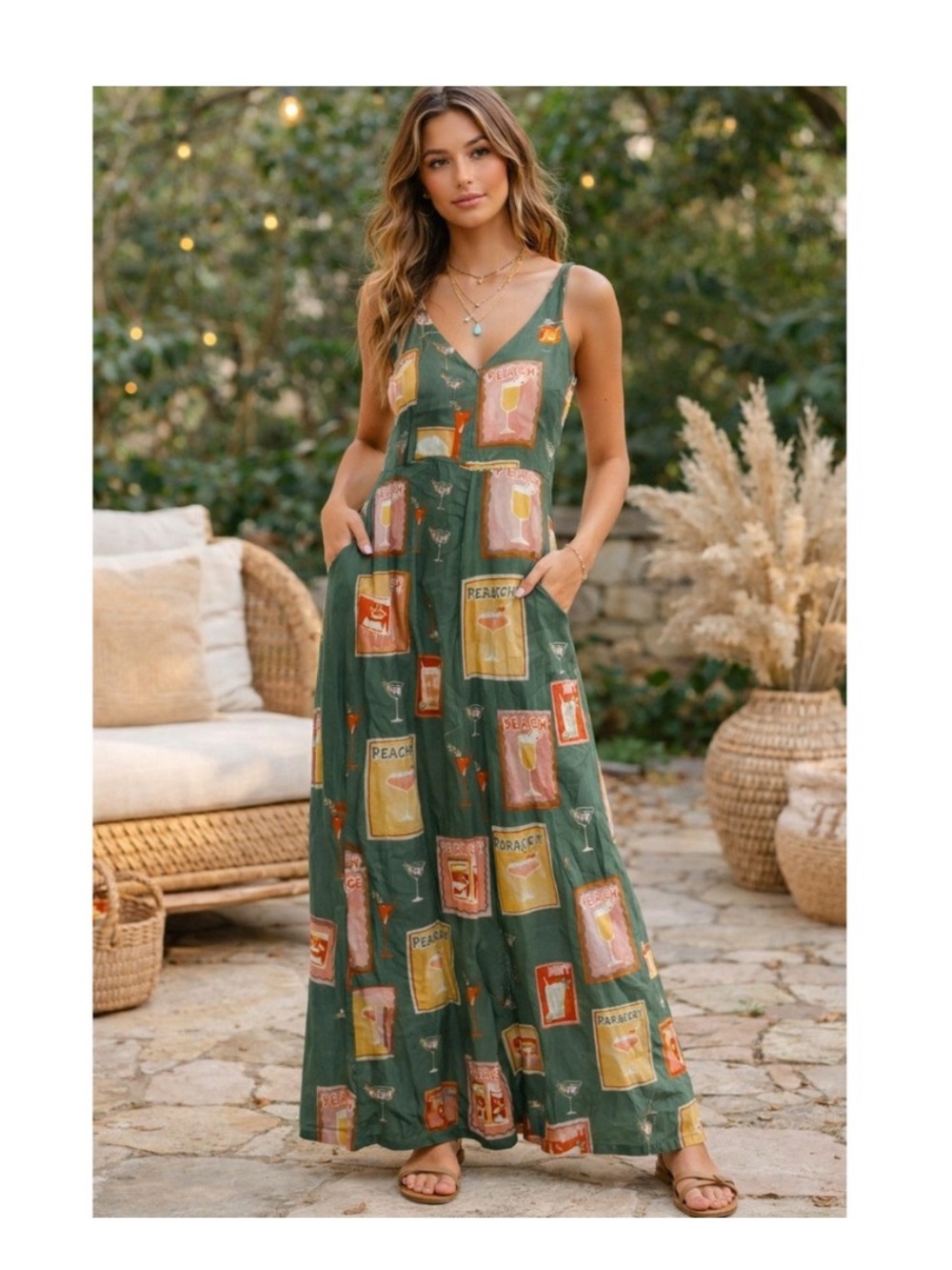 Paper Heart Green Cocktail Print Dress Size XS